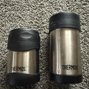 Lot of 2 Thermos Black and Silver Insulated Soup Containers